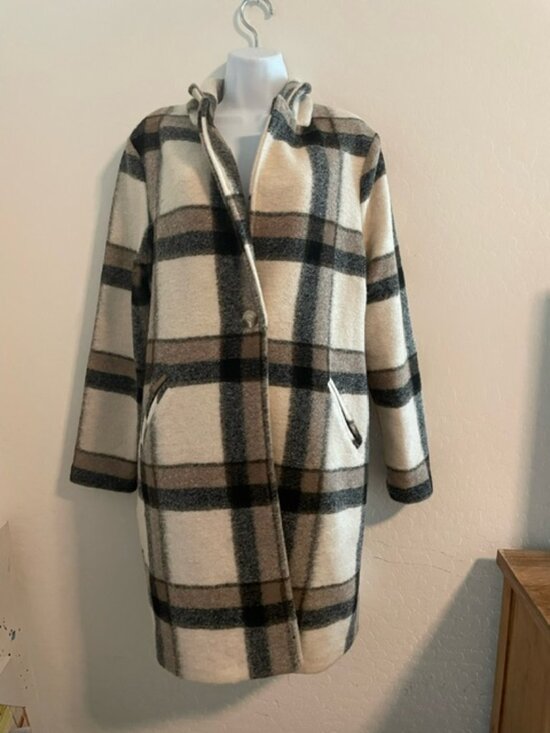 Joie Jackets & Blazers - Joie Women Plaid Wool Blend Overcoat M Mid-Length Button Front Pockets Long NWT